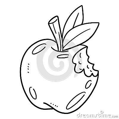 Bite Apple Isolated Coloring Page for Kids Vector Illustration