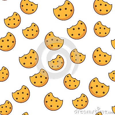 Bite cookie pattern biscuit chip seamless background. Cracker cookie icon crunch vector pattern Vector Illustration