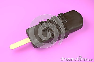 Bite Me text on classic chocolate ice cream isolated on pink background 3d illustration Cartoon Illustration