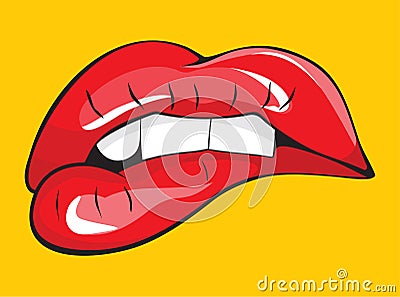 Biting her red lips teeth Vector Illustration