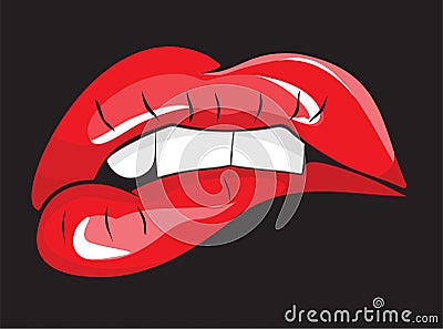 Biting her red lips teeth Vector Illustration