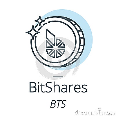 BitShares cryptocurrency coin line, icon of virtual currency Vector Illustration