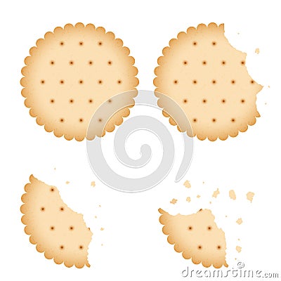 Bitten chip biscuit cookie, cracker vector set Vector Illustration