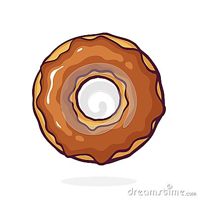 Bitten Donut with Chocolate Glaze. Vector illustration. Dessert Street Food. Vector Illustration. Hand Drawn Cartoon Clip Art Vector Illustration