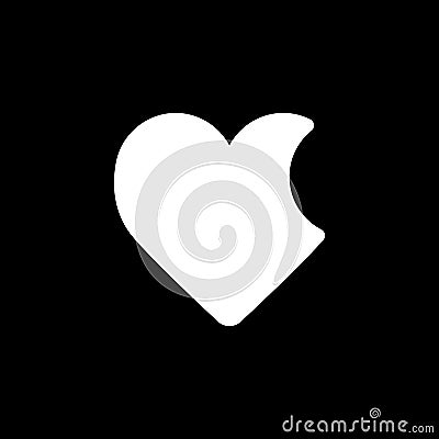 Bitten Heart vector icon. Black and white love illustration. Solid linear icon of heart. Vector Illustration