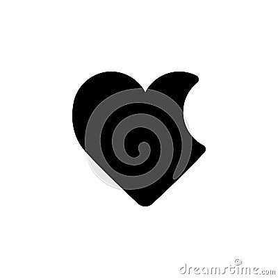 Bitten Heart vector icon. Black and white love illustration. Solid linear icon of heart. Vector Illustration