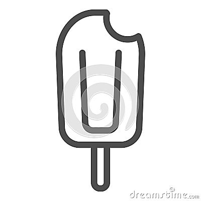 Bitten ice cream line icon, summer concept, ice-cream on a stick sign on white background, icecream on wooden stick icon Vector Illustration