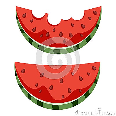 Bitten slices of watermelon. A set of elements. white background. Stock Photo