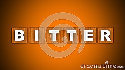 Bitter Text Title - Square Wooden Concept - Orange Background - 3D Illustration Stock Photo