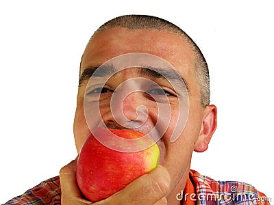 Bitting an apple Stock Photo