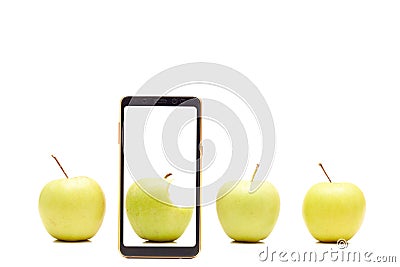 Bitting apple on the smartphone screen Stock Photo