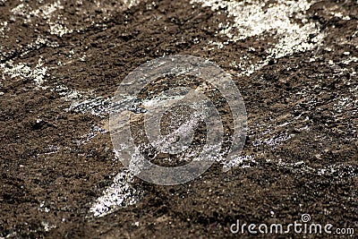 Bitumen on the surface of asphalt under construction, soft focus Stock Photo