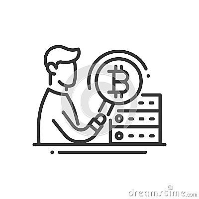 Bitcoin Mining - line design single isolated icon Vector Illustration