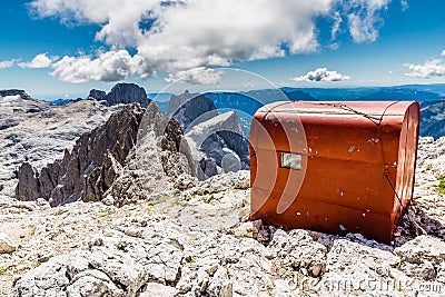 The Bivouac Fiamme Gialle-Dolomites, Italy, Europe Stock Photo