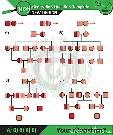 Physics, Genetic diseases, carrier individual, healthy individual, sick individual, graphics, next generation question template Stock Photo