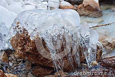 Bizarre icicles in the shape of freaky jellyfish Stock Photo
