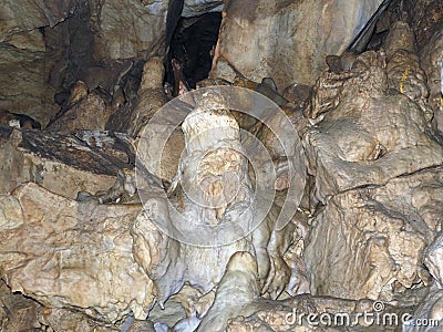 Bizarre mineral formations in stalactite cavern Stock Photo