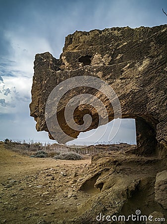 Bizarre rock in The Tombs of the Kings, Paphos, Cyprus. Stock Photo