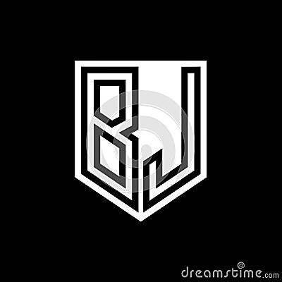 BJ Logo monogram shield geometric black line inside white shield color design Vector Illustration