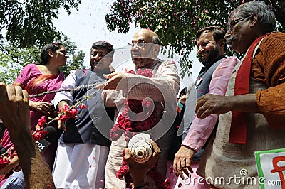 Bjp party workers celebrating during the election in India. Editorial Stock Photo