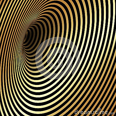 Wormhole Optical Illusion, Geometric Black and golden luxury Abstract Hypnotic Worm Hole Tunnel, Abstract Twisted Vector Illusion Vector Illustration