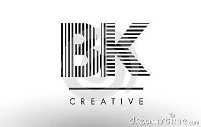 BK B K Black and White Lines Letter Logo Design. Vector Illustration