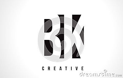 BK B K White Letter Logo Design with Black Square. Vector Illustration