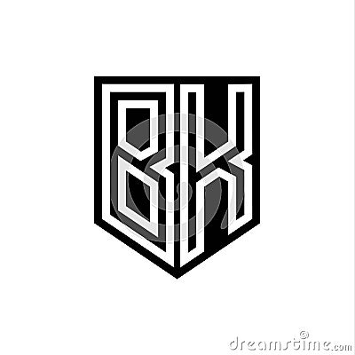 BK Logo monogram shield geometric white line inside black shield color design Vector Illustration