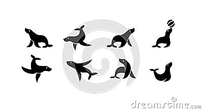 Set of pack Black seal sea animal with simple shilouette logo icon designs vector illustration Vector Illustration