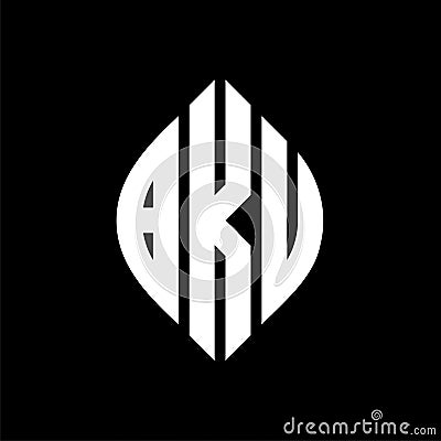 BKU circle letter logo design with circle and ellipse shape. BKU ellipse letters with typographic style. The three initials form a Vector Illustration