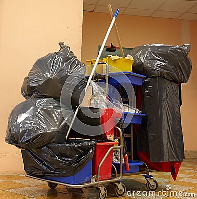 Blach garbage bags on cart Stock Photo