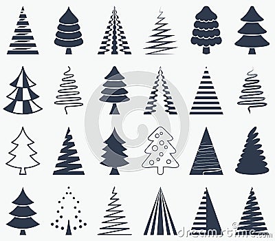 Black abstract christmas tree icons Vector Illustration