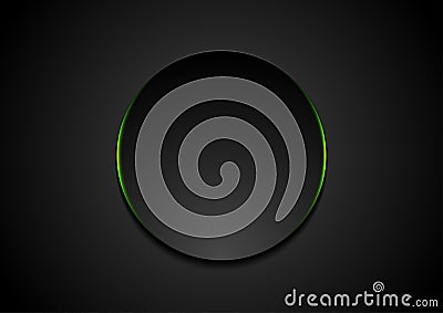 Black abstract circle shape with green glowing light tech background Vector Illustration