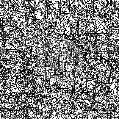 Black abstract round chaotic sribbles on white - raster seamless tangled doodle pattern for fabric or wrapping Stock Photo