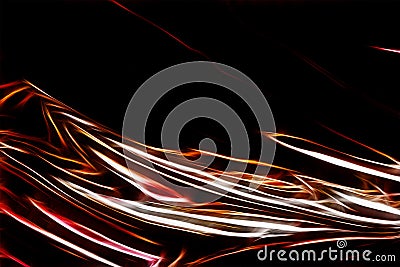 Black abstraction with light lines. Dark glossy surface. Dark background with white and red streams Stock Photo