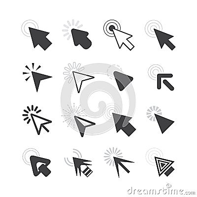 Black active click cursor pointers icons set Vector Illustration