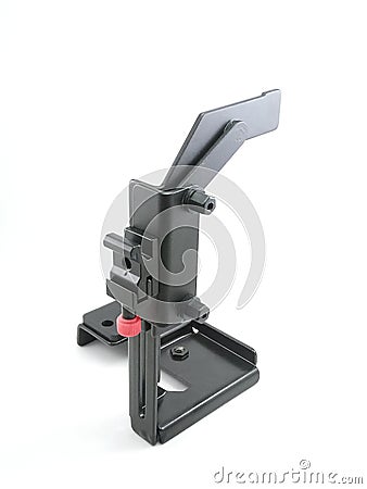 Black adjustable metal flash bracket photography accessory Stock Photo