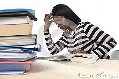 Black African American ethnicity student girl studying textbook Stock Photo