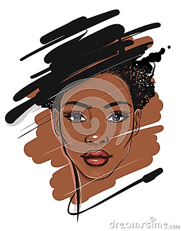 Black African American Woman Portrait Sketch Vector Illustration