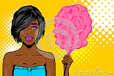 Black african-american young girl pop art Vector Illustration