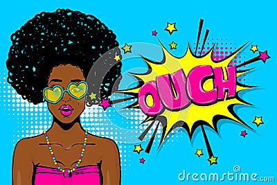 Black african-american young girl pop art Vector Illustration