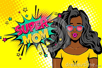 Black african-american young girl pop art Vector Illustration