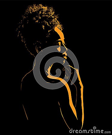 Black African woman portrait silhouette in backlight. Illustration Stock Photo