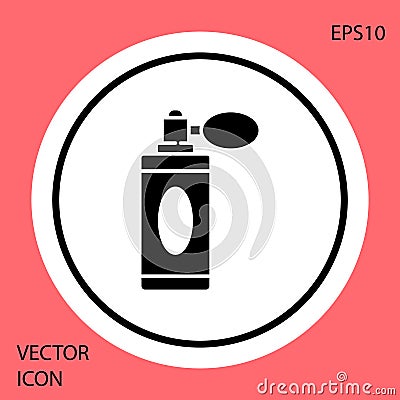 Black Aftershave bottle with atomizer icon isolated on red background. Cologne spray icon. Male perfume bottle. White Vector Illustration