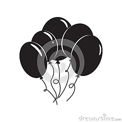 Black air balloons icon isolated on white. Modern simple flat birthday baloon sign. Celebration, internet concept. Logo Cartoon Illustration