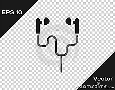 Black Air headphones icon icon isolated on transparent background. Holder wireless in case earphones garniture Vector Illustration