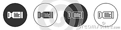 Black Airline ticket icon isolated on white background. Plane ticket. Circle button. Vector Vector Illustration