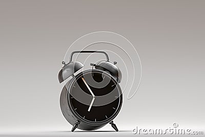 Black alarm clock on bright monchrome background. Minimalistic style. Time to begin new day and new life. 3d rendering Stock Photo