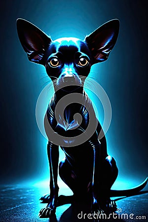 Black alien dog on a dark background Cartoon Illustration