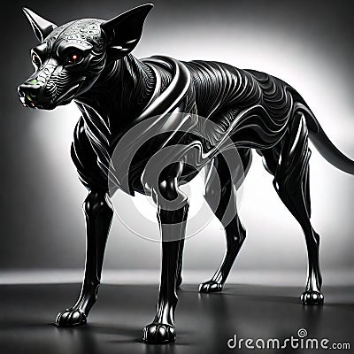 Black alien dog on a dark background Cartoon Illustration